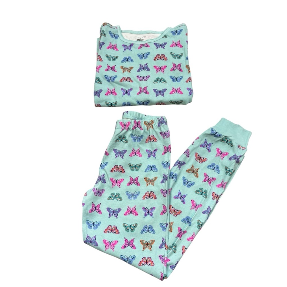 Girls Janie and Jack Two Piece Butterfly Print Pajamas Blue Size 10